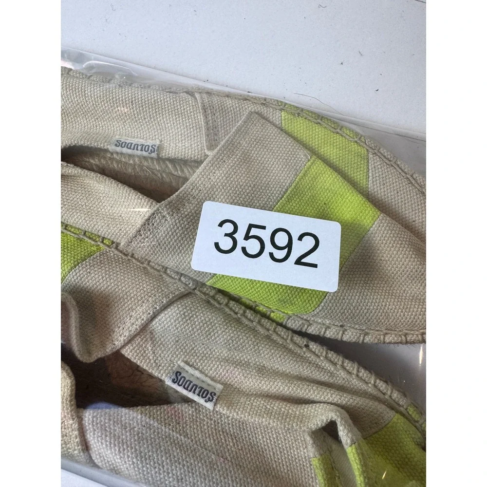 Soludos Espadrilles Shoes Women Size 7 Neon Yellow Stripe Canvas Flat Minimalist